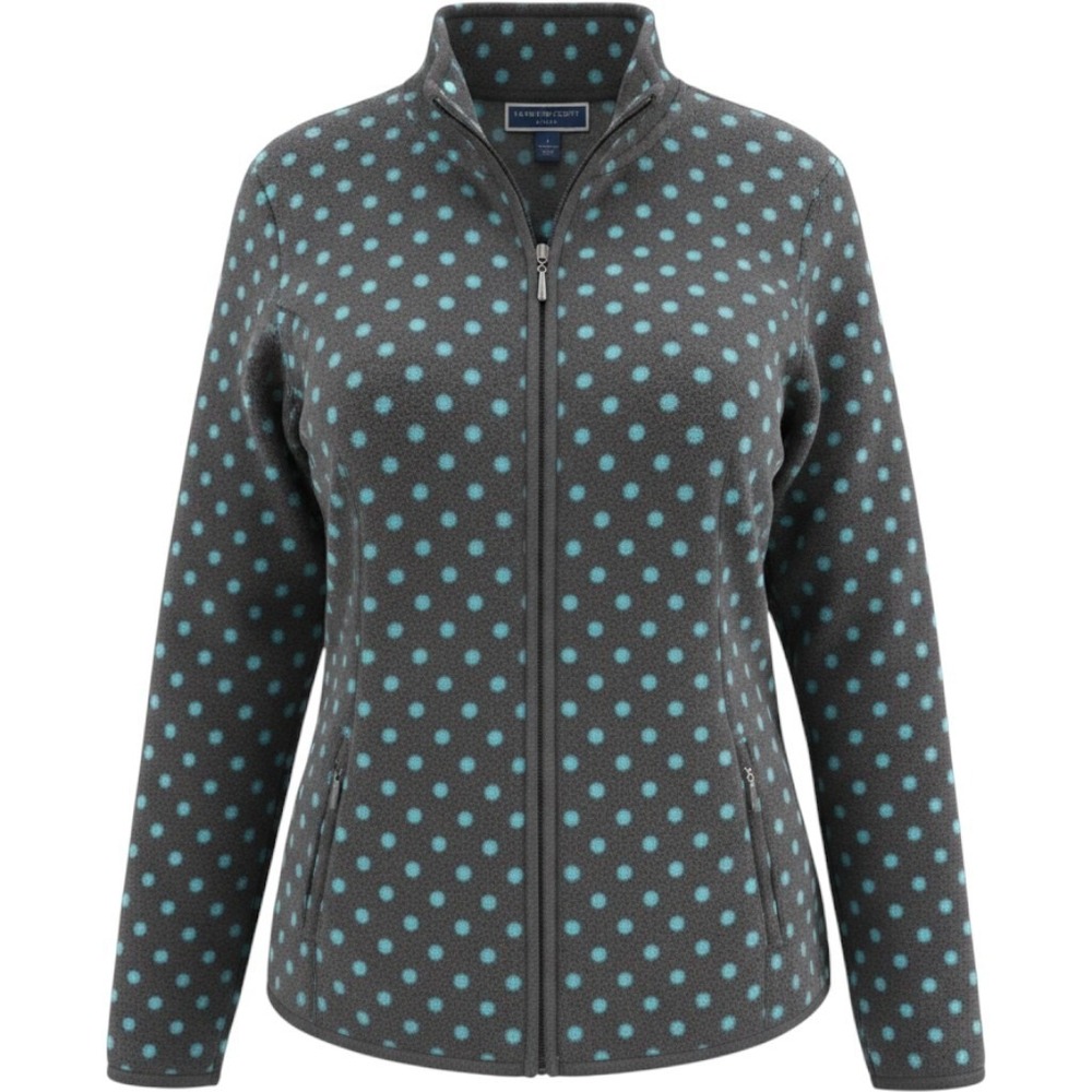Karen Scott Sport Fleece Jacket Women Large Charcoal Blue Polka Dot NWT L